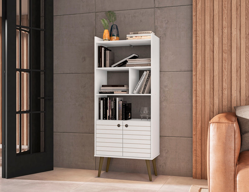 Bibliothèque Bogart de Manhattan Comfort de 62,6 po de style moderne du milieu du 20e siècle - blanche et naturelle