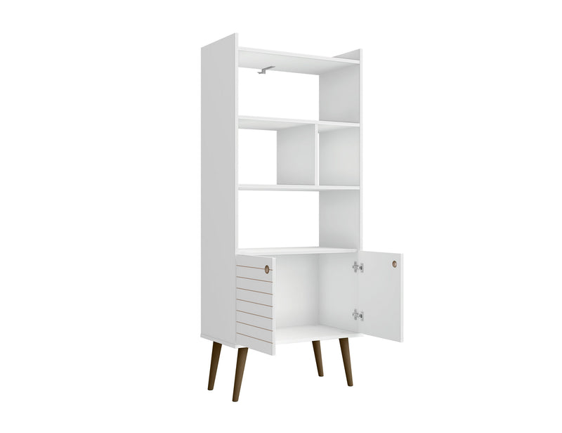 Bibliothèque Bogart de Manhattan Comfort de 62,6 po de style moderne du milieu du 20e siècle - blanche et naturelle