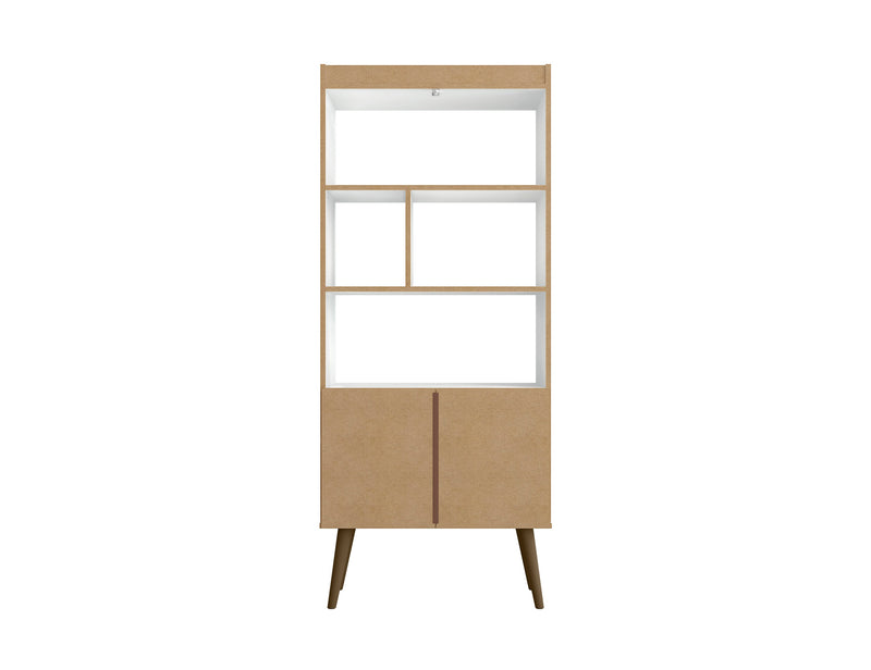 Bibliothèque Bogart de Manhattan Comfort de 62,6 po de style moderne du milieu du 20e siècle - blanche et naturelle