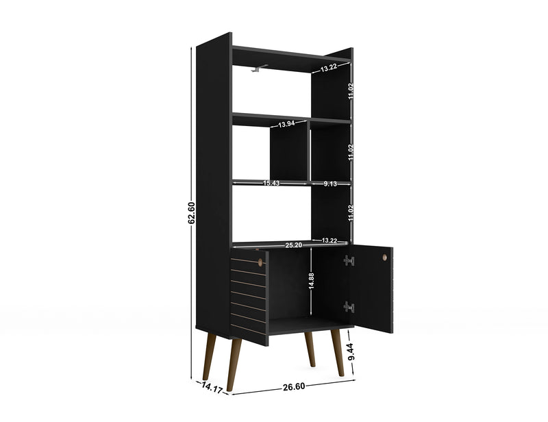 Bibliothèque Bogart de Manhattan Comfort de 62,6 po de style moderne du milieu du 20e siècle - noire et naturelle