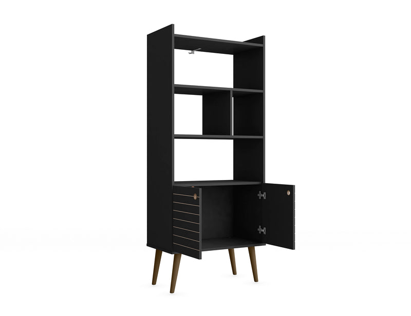 Bibliothèque Bogart de Manhattan Comfort de 62,6 po de style moderne du milieu du 20e siècle - noire et naturelle