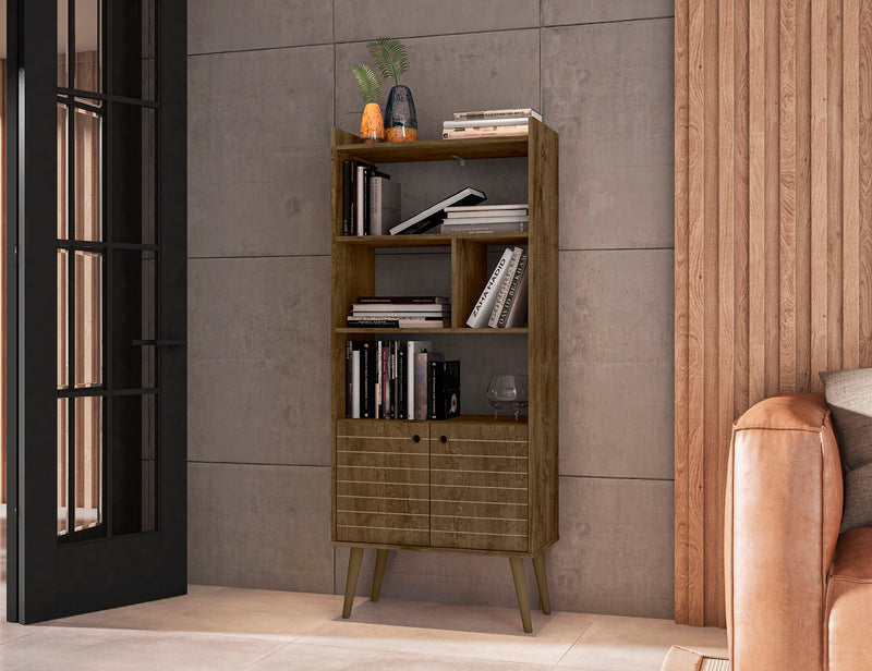 Bibliothèque Bogart de Manhattan Comfort de 62,6 po de style moderne du milieu du 20e siècle - brun rustique et naturelle