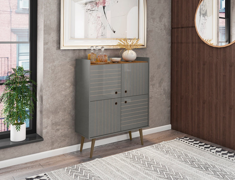 Armoire décorative Bogart de Manhattan Comfort de style moderne du milieu du 20e siècle - grise et naturelle