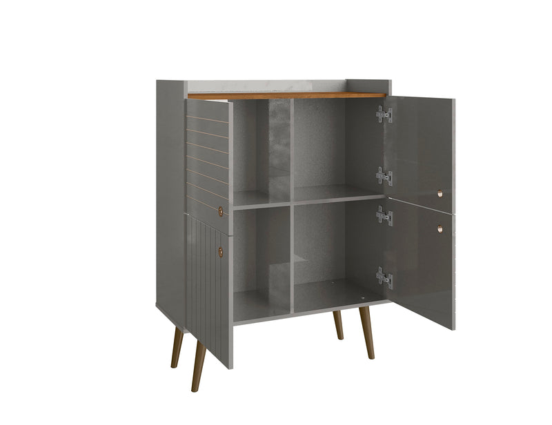 Armoire décorative Bogart de Manhattan Comfort de style moderne du milieu du 20e siècle - grise et naturelle