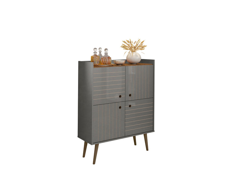 Armoire décorative Bogart de Manhattan Comfort de style moderne du milieu du 20e siècle - grise et naturelle