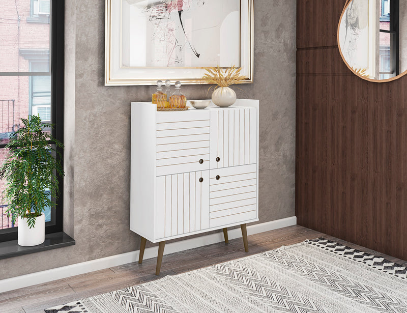 Armoire décorative Bogart de Manhattan Comfort de style moderne du milieu du 20e siècle - blanche et naturelle