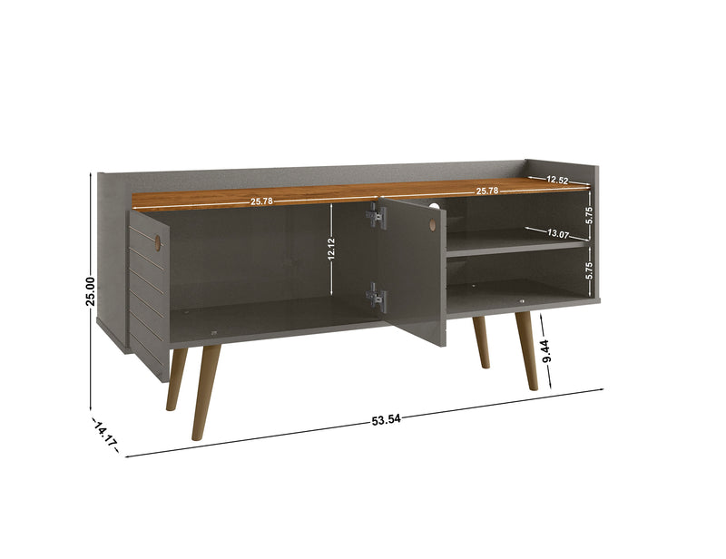 Meuble pour téléviseur Bogart de Manhattan Comfort de 53,54 po de style moderne du milieu du 20e siècle - gris et naturel