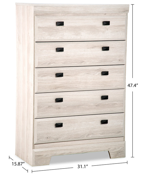 Commode verticale Yorkdale de 31,1 po (L) x 47,4 po (H) à 5 tiroirs pour la chambre à coucher, fabriquée au Canada - blanche