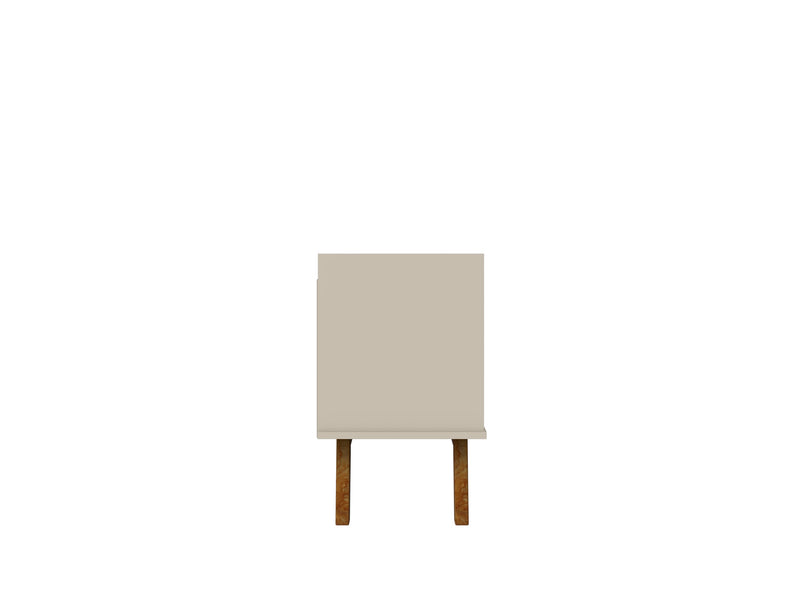 Meuble pour téléviseur Marcus de Manhattan Comfort de 62,99 po de style moderne du milieu du 20e siècle avec pattes en bois massif - greige et naturel