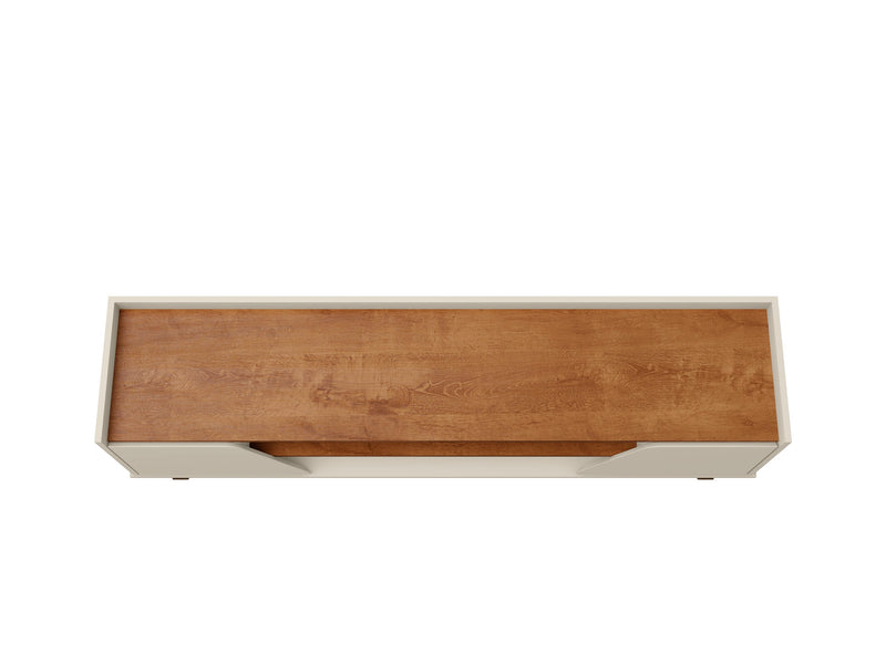 Meuble pour téléviseur Marcus de Manhattan Comfort de 62,99 po de style moderne du milieu du 20e siècle avec pattes en bois massif - greige et naturel