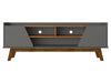 Meuble pour téléviseur Marcus de Manhattan Comfort de 62,99 po de style moderne du milieu du 20e siècle avec pattes en bois massif - gris et naturel