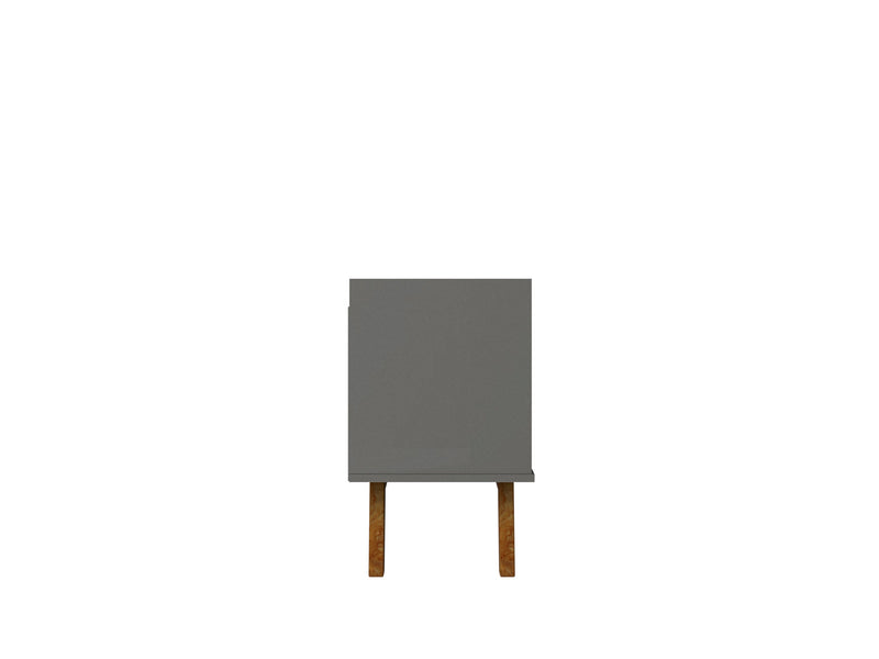 Meuble pour téléviseur Marcus de Manhattan Comfort de 62,99 po de style moderne du milieu du 20e siècle avec pattes en bois massif - gris et naturel