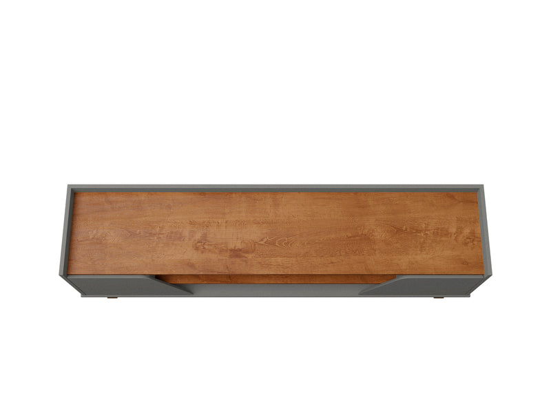 Meuble pour téléviseur Marcus de Manhattan Comfort de 62,99 po de style moderne du milieu du 20e siècle avec pattes en bois massif - gris et naturel