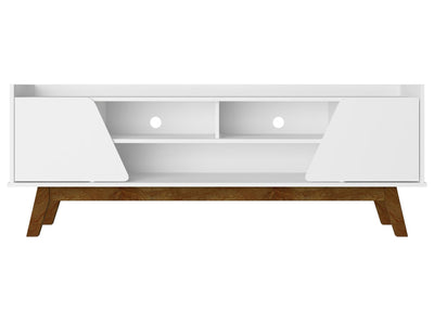 Manhattan Comfort Mid-Century Modern Marcus 62.99" TV Stand with Solid Wood Legs - White|Meuble pour téléviseur Marcus de Manhattan Comfort de 62,99 po de style moderne du milieu du 20e siècle avec pattes en bois massif - blanc