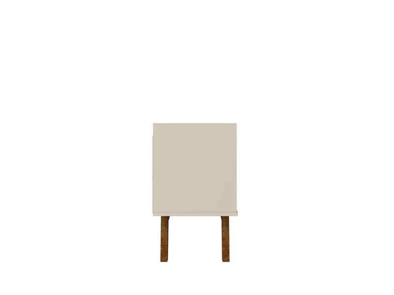 Meuble pour téléviseur Marcus de Manhattan Comfort de 70,86 po de style moderne du milieu du 20e siècle avec pattes en bois massif - greige et naturel