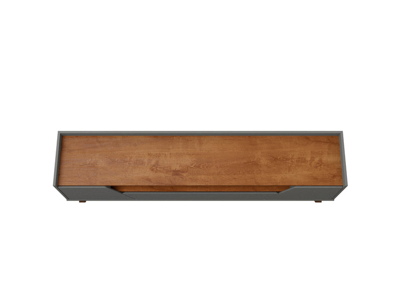 Meuble pour téléviseur Marcus de Manhattan Comfort de 70,86 po de style moderne du milieu du 20e siècle avec pattes en bois massif - gris et naturel