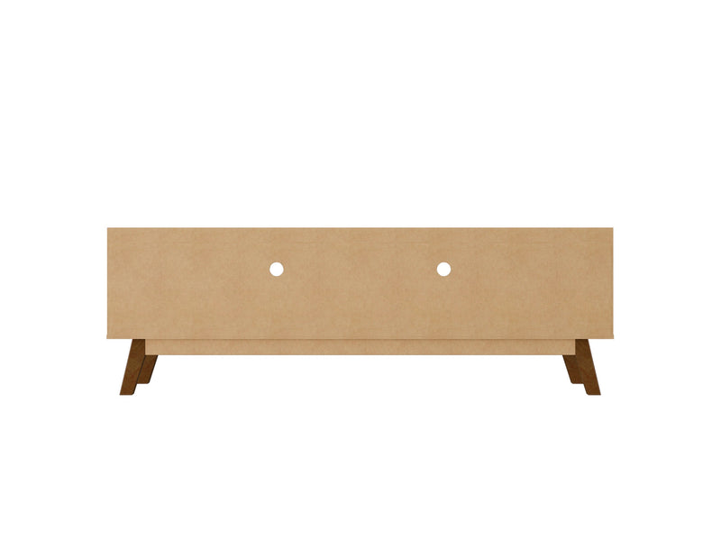 Meuble pour téléviseur Marcus de Manhattan Comfort de 70,86 po de style moderne du milieu du 20e siècle avec pattes en bois massif - gris et naturel