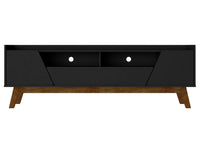 Meuble pour téléviseur Marcus de Manhattan Comfort de 70,86 po de style moderne du milieu du 20e siècle avec pattes en bois massif - noir mat