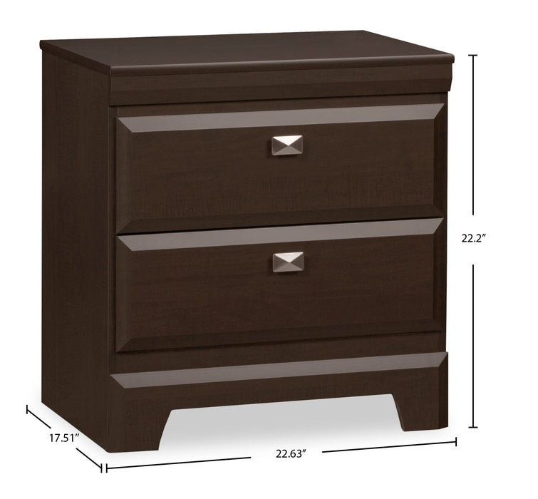 Table de nuit Yorkdale de 23,5 po (L) x 24,7 po (H) à 2 tiroirs, fabriquée au Canada - brune