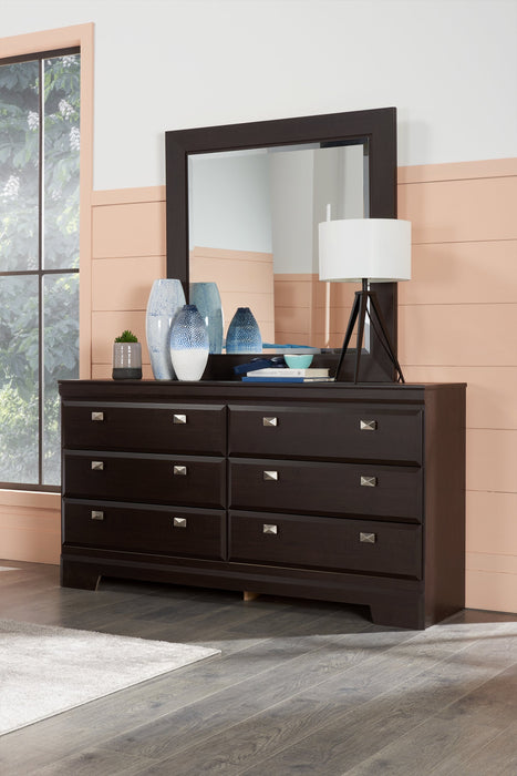 Commode Yorkdale de 61,4 po (L) x 32,3 po (H) à 6 tiroirs pour la chambre à coucher, fabriquée au Canada - brune