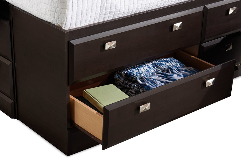 Ensemble de chambre à coucher Yorkdale 5 pièces avec lit de rangement à 12 tiroirs, commode et miroir, brun - format lit double