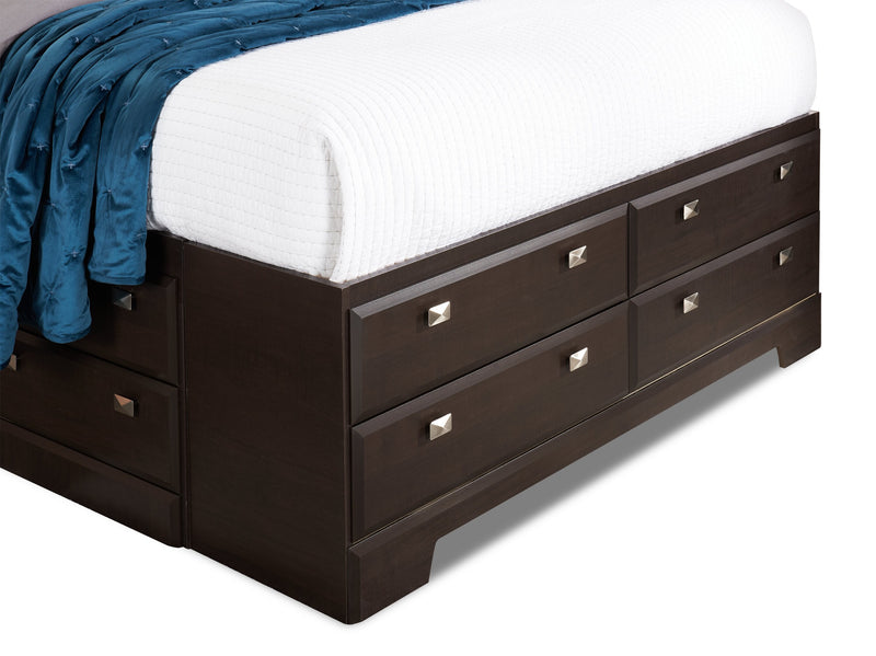 Ensemble de chambre à coucher Yorkdale 5 pièces avec lit de rangement à 12 tiroirs, commode et miroir, brun - format lit double