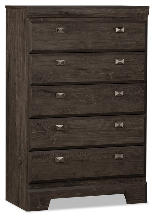 Commode verticale Yorkdale de 31,1 po (L) x 47,4 po (H) à 5 tiroirs pour la chambre à coucher, fabriquée au Canada - grise