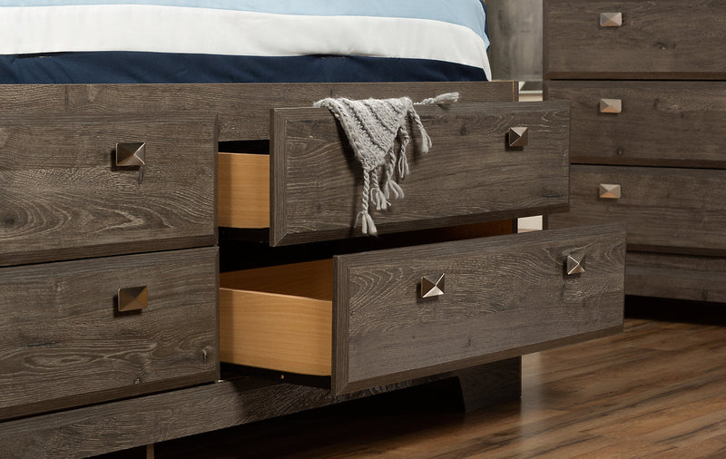 Ensemble de chambre à coucher Yorkdale 5 pièces avec lit de rangement à 12 tiroirs, commode et miroir, gris - format lit double