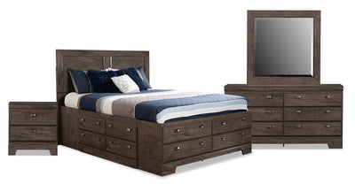 Yorkdale Grey 6-Piece Full Storage Bedroom Package - {Contemporary} style Bedroom Package in Alabaster Oak {Engineered Wood}