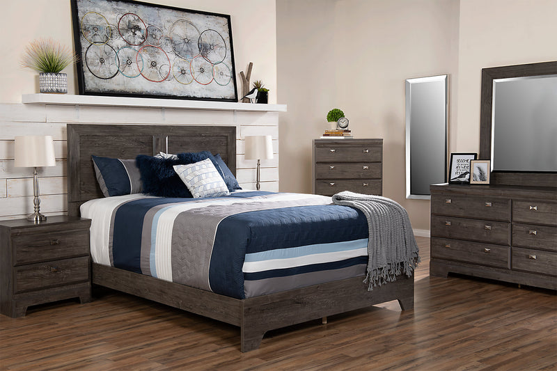 Ensemble de chambre à coucher Yorkdale 5 pièces avec lit à panneau, commode et miroir, gris - format grand lit