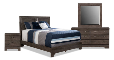 Yorkdale 6pc Bedroom Set with Panel Bed, Dresser, Mirror & Nightstand, Grey - Queen Size | Ensemble de chambre à coucher Yorkdale 6 pièces avec lit à panneau, commode, miroir et table de nuit…