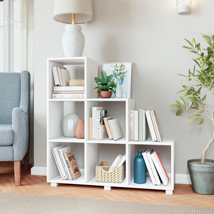 Bibliothèque raffinée à compartiments en escalier Cascavel de Manhattan Comfort avec 6 tablettes compartiments - blanche