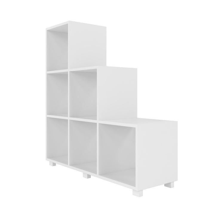 Bibliothèque raffinée à compartiments en escalier Cascavel de Manhattan Comfort avec 6 tablettes compartiments - blanche