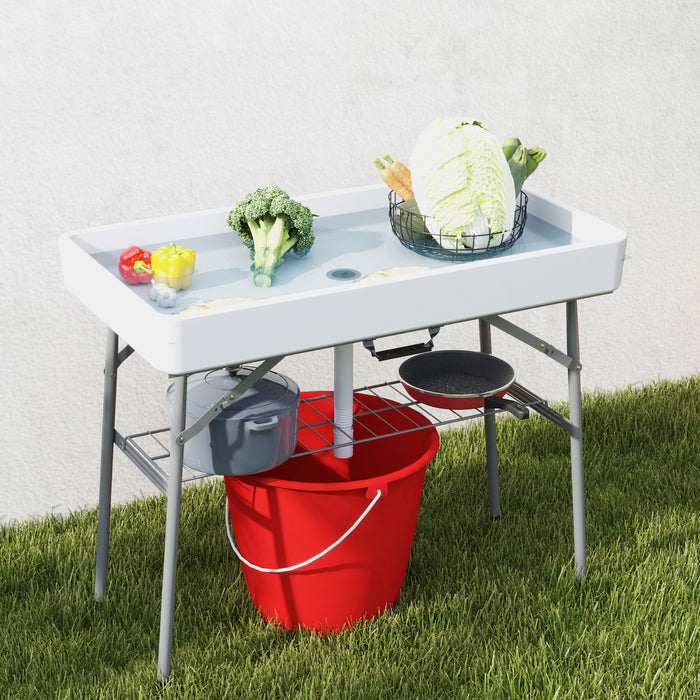 Outsunny Table Glaciere Pliable De Fete D'exterieurde 3,4pi, Blanc