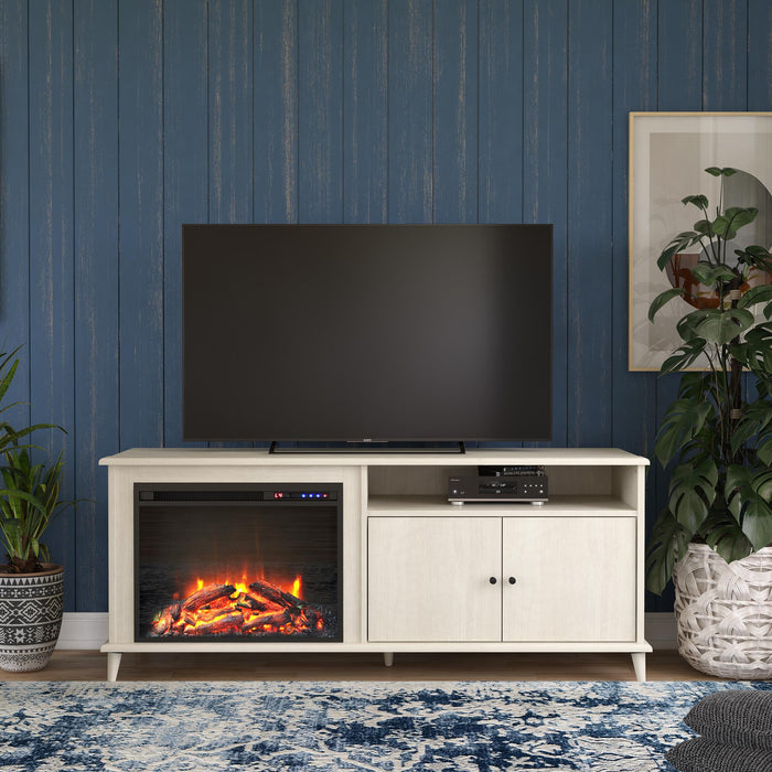 Meuble pour téléviseur Farnsworth d’Ameriwood Home avec foyer électrique pour téléviseurs jusqu’à 65 po - chêne ivoire