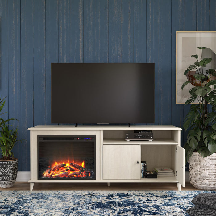 Meuble pour téléviseur Farnsworth d’Ameriwood Home avec foyer électrique pour téléviseurs jusqu’à 65 po - chêne ivoire