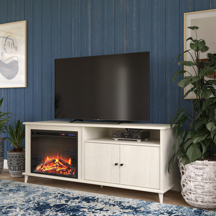 Meuble pour téléviseur Farnsworth d’Ameriwood Home avec foyer électrique pour téléviseurs jusqu’à 65 po - chêne ivoire