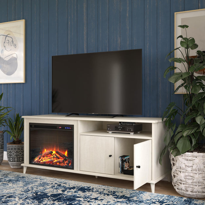 Meuble pour téléviseur Farnsworth d’Ameriwood Home avec foyer électrique pour téléviseurs jusqu’à 65 po - chêne ivoire