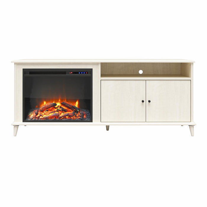 Meuble pour téléviseur Farnsworth d’Ameriwood Home avec foyer électrique pour téléviseurs jusqu’à 65 po - chêne ivoire