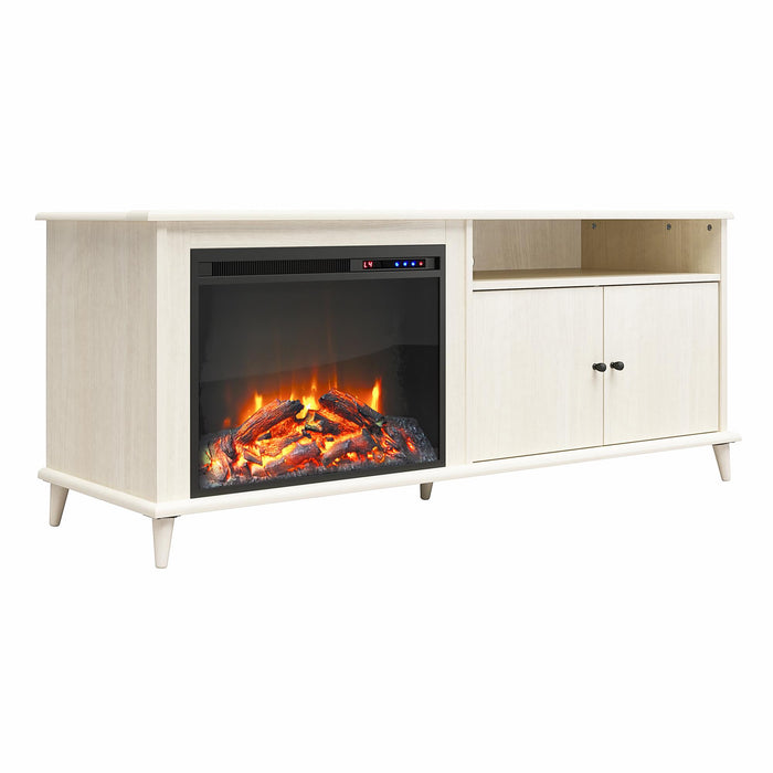 Meuble pour téléviseur Farnsworth d’Ameriwood Home avec foyer électrique pour téléviseurs jusqu’à 65 po - chêne ivoire