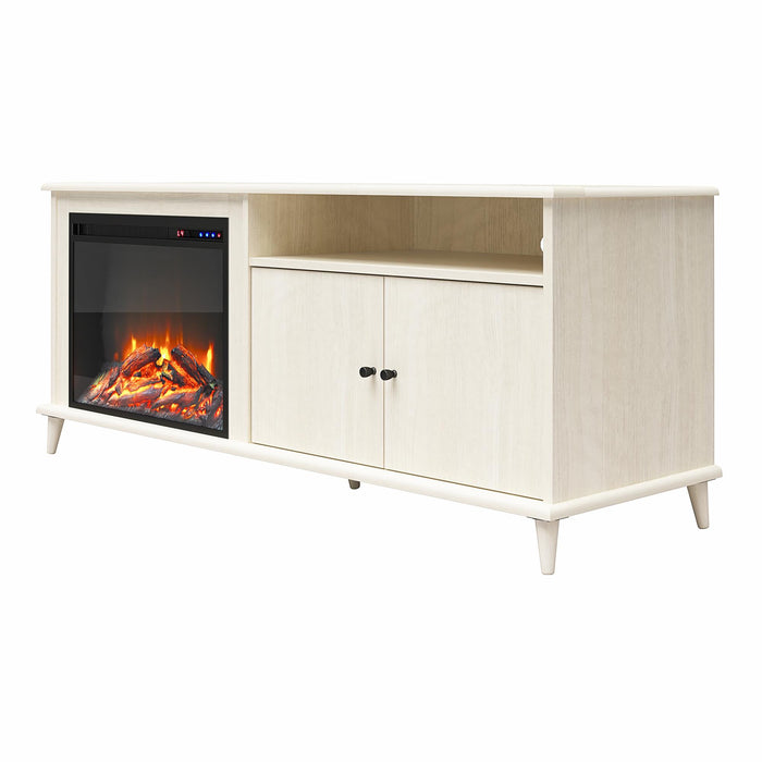 Meuble pour téléviseur Farnsworth d’Ameriwood Home avec foyer électrique pour téléviseurs jusqu’à 65 po - chêne ivoire