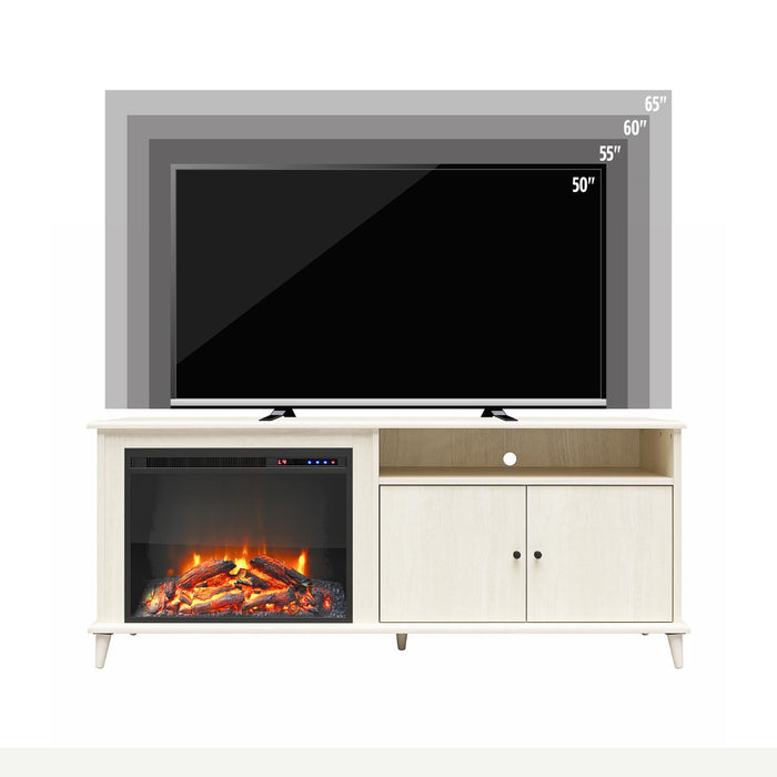 Meuble pour téléviseur Farnsworth d’Ameriwood Home avec foyer électrique pour téléviseurs jusqu’à 65 po - chêne ivoire