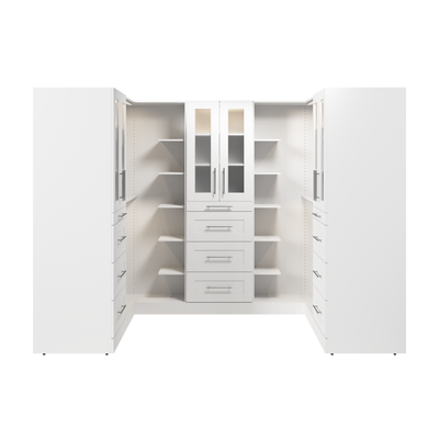 Bestar Florence 113" Modular U-Shaped Walk-In Closet System with LED Lights, Rods, Shelves, Drawers |Système de pièce-penderie en forme de U modulaire Florence de Bestar de 113 po avec éclairages à DEL