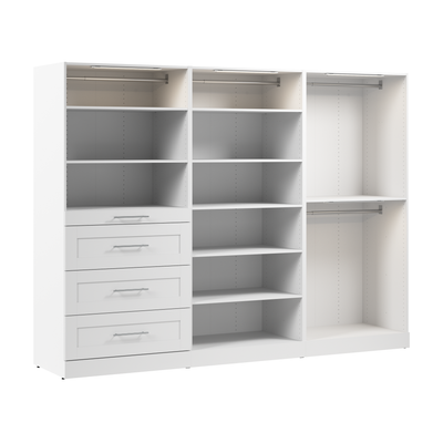 Bestar Florence 107" Modular Walk-In Closet System with LED Lights, Rods, Shelves and Drawers Shaker|Système de pièce-penderie modulaire Florence de Bestar de 107 po avec éclairages à DEL, tringles, ta
