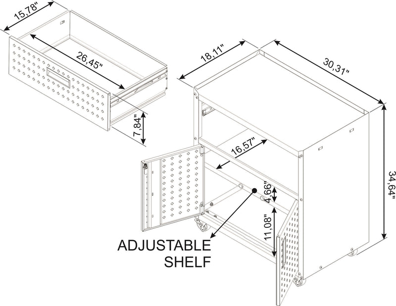 Armoire mobile Fortress de Manhattan Comfort de 31,5 po en métal texturé avec tiroir et 2 tablettes réglables pour le garage - blanche