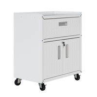 Armoire mobile Fortress de Manhattan Comfort de 31,5 po en métal texturé avec tiroir et 2 tablettes réglables pour le garage - blanche