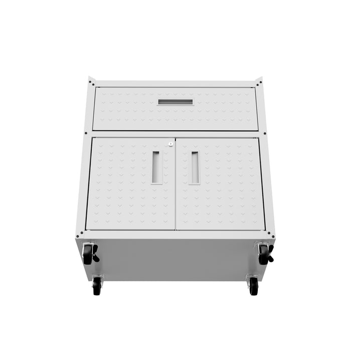Armoire mobile Fortress de Manhattan Comfort de 31,5 po en métal texturé avec tiroir et 2 tablettes réglables pour le garage - blanche