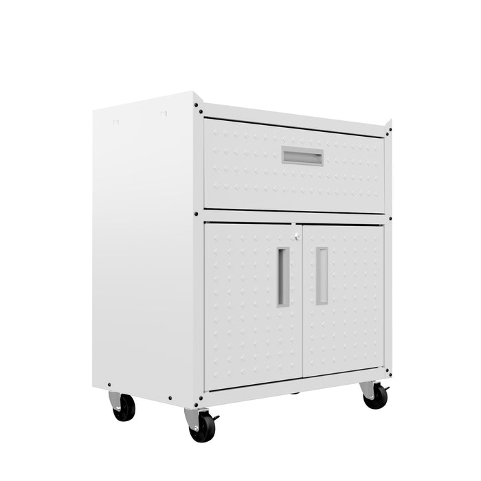 Armoire mobile Fortress de Manhattan Comfort de 31,5 po en métal texturé avec tiroir et 2 tablettes réglables pour le garage - blanche