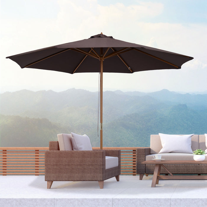 Outsunny Parasol De Terrasse Rond En Bois De 10'x10' Avec Nervure En Bambou