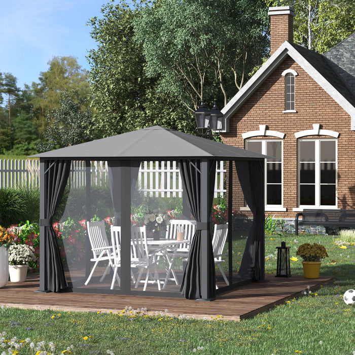 Outsunny 10 Pi X 10 Pi A Toit Souple Exterieur Gazebo Murs Rideaux En Maille A Cadre En Acier